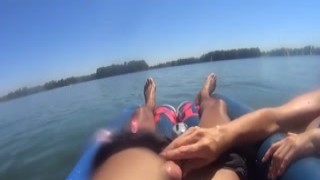 French wife gives a talented blowjob floating on rafts